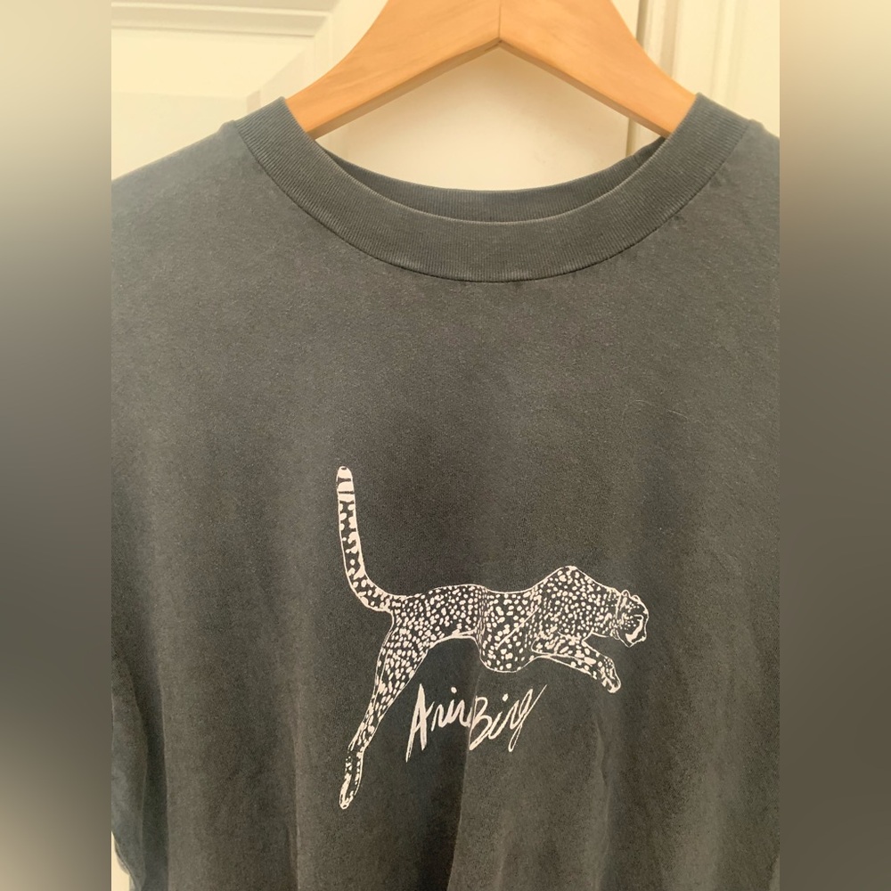 Anine Bing Charcoal Gray Short Sleeve Graphic Tee with White Leopard Motif - Picture 7 of 14